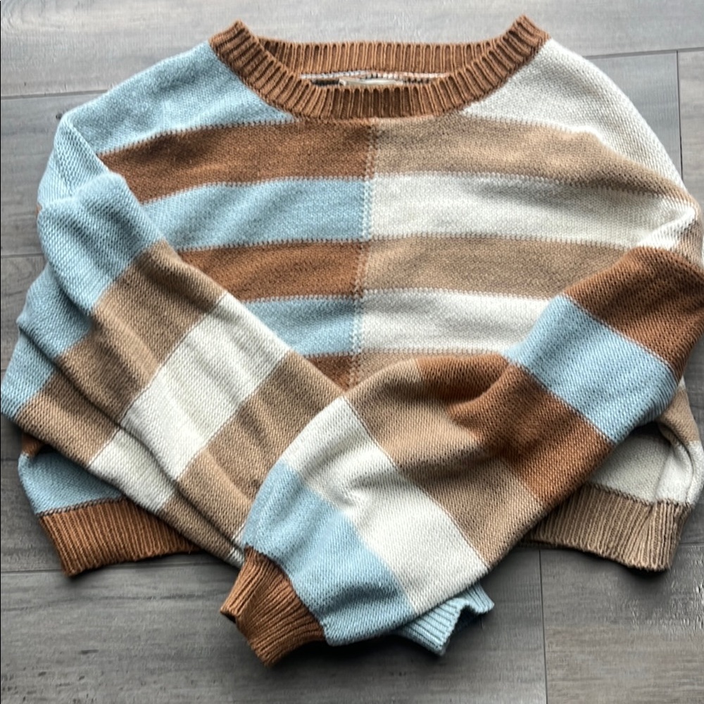 Altar'd State Blue and Brown Crew Neck Sweater